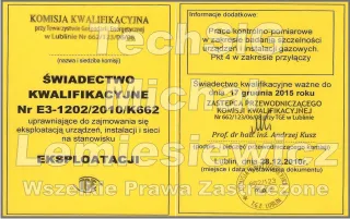 Certyfikat: Eksploatacja gaz